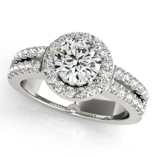 Solitaire With Accents Halo Ring 1.50 Carats Round Diamonds White Gold 14K Halo Ring