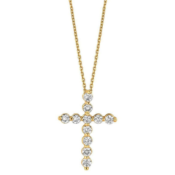 Sparkling 1.01 Carat Round Diamond Cross Necklace Pendant Gold Yellow Pendant