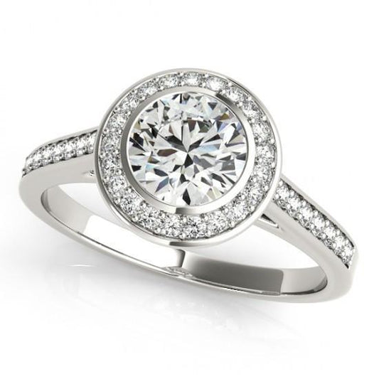 Sparkling 1.25 Carats Round Diamond Halo Ring Gold 14K Halo Ring