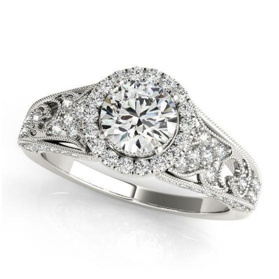 Sparkling 1.25 Carats Round Diamonds Engagement Ring Halo White Gold 14K Halo Ring