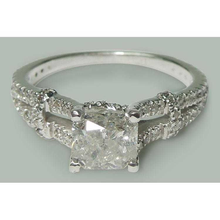 Sparkling 1.90 Carat Cushion & Round Diamonds Engagement Ring White Gold 14K Engagement Ring