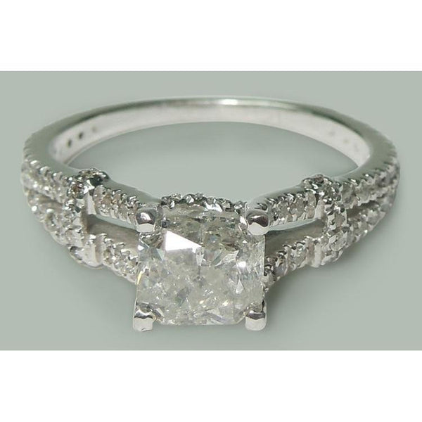 Sparkling 1.90 Carat Cushion & Round Diamonds Engagement Ring White Gold 14K Engagement Ring