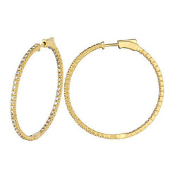 Sparkling 2 Carat Round Diamond Yellow Gold 14K Hoop Earring Jewelry