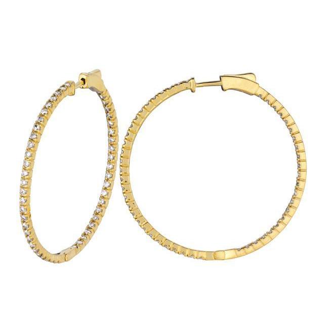 Sparkling 2 Carat Round Diamond Yellow Gold 14K Hoop Earring Jewelry Hoop Earrings