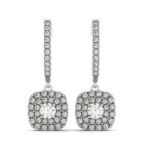 Sparkling 2.50 Carats Round Diamonds Halo Dangle Earrings White Gold 14K Dangle Earrings