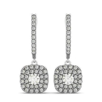 Sparkling 2.50 Carats Round Diamonds Halo Dangle Earrings White Gold 14K Dangle Earrings