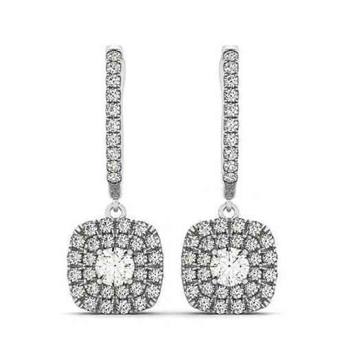 Sparkling 2.50 Carats Round Diamonds Halo Dangle Earrings White Gold 14K Dangle Earrings