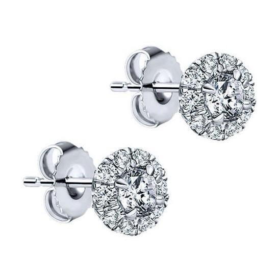 Sparkling Diamond Lady Studs Halo Earring White Gold 