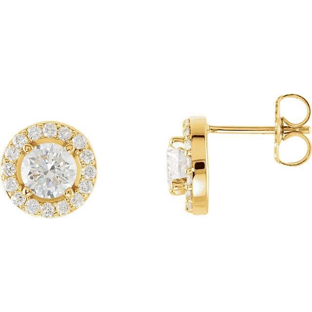 Ladies Sparkling Halo Diamonds Studs Earrings New  Yellow Gold 
