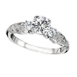 2.85 Ct 3 Stone Diamond Antique Style Wedding Ring White Gold 14K