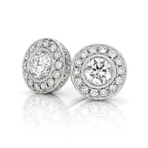 Sparkling Women Diamond Engagement Ring White Gold Studs Halo Earrings