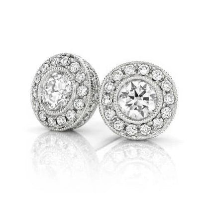 Sparkling Women Diamond Engagement Ring White Gold Studs Halo Earrings
