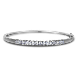 Sparkling 3 Carats Round Natural Earth Mined Diamond Ladies Bangle White Gold 14K