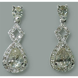 Sparkling 3.50 Carat Pear Diamond Dangle Drop Pair Earrings WG 14K