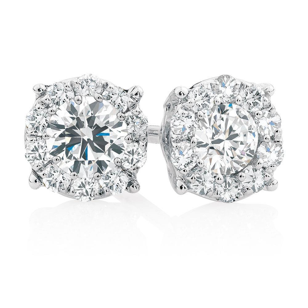 Sparkling Women Diamond Engagement Ring White Gold Studs Halo Earrings