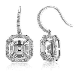 Sparkling 4 Carats Diamonds Ladies Dangle Earrings White Gold 14K