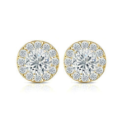 Sparkling 3.80 Carats Natural Earth Mined Diamonds Stud Halo Earrings Yellow Gold 14K New