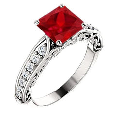 4.40 Carats Princess Red Ruby And Sparkling Diamond Ring Gold 14K