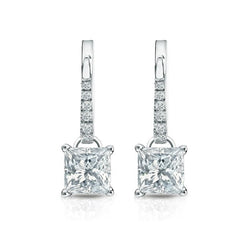 Sparkling 4.70 Carats Natural Earth Mined Diamonds Women Dangle Earrings White Gold 14K