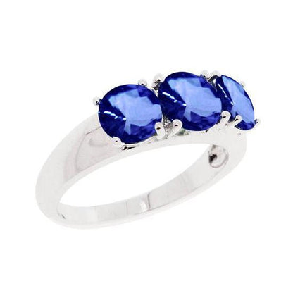Sparkling   and  Tanzanite Ring White Gold 3 Stone New Gemstone Ring