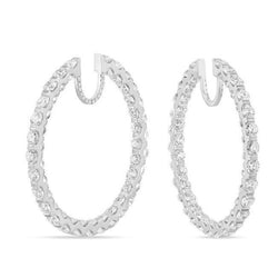 Sparkling 8.50 Carats Diamonds Ladies Hoop Earrings White Gold 14K