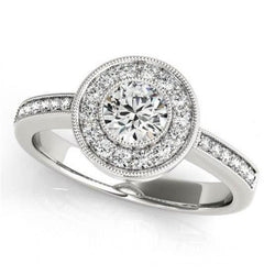 Natural  Sparkling Diamonds Halo Engagement 1.35 Carats Ring Gold White 14K