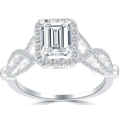 Sparkling Diamonds Ring White Gold 3.00 Carats Emerald And Round Ring
