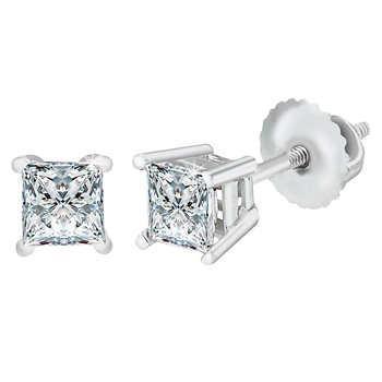 Sparkling Diamonds Studs Earrings 14K Princess Cut 2.50 Carats Stud Earrings