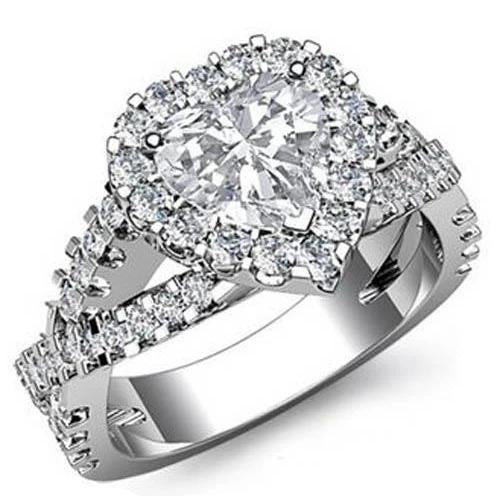 Sparkling Heart Cut Big Diamond Ring Halo Solid White Gold 14K 7.25Ct Halo Ring