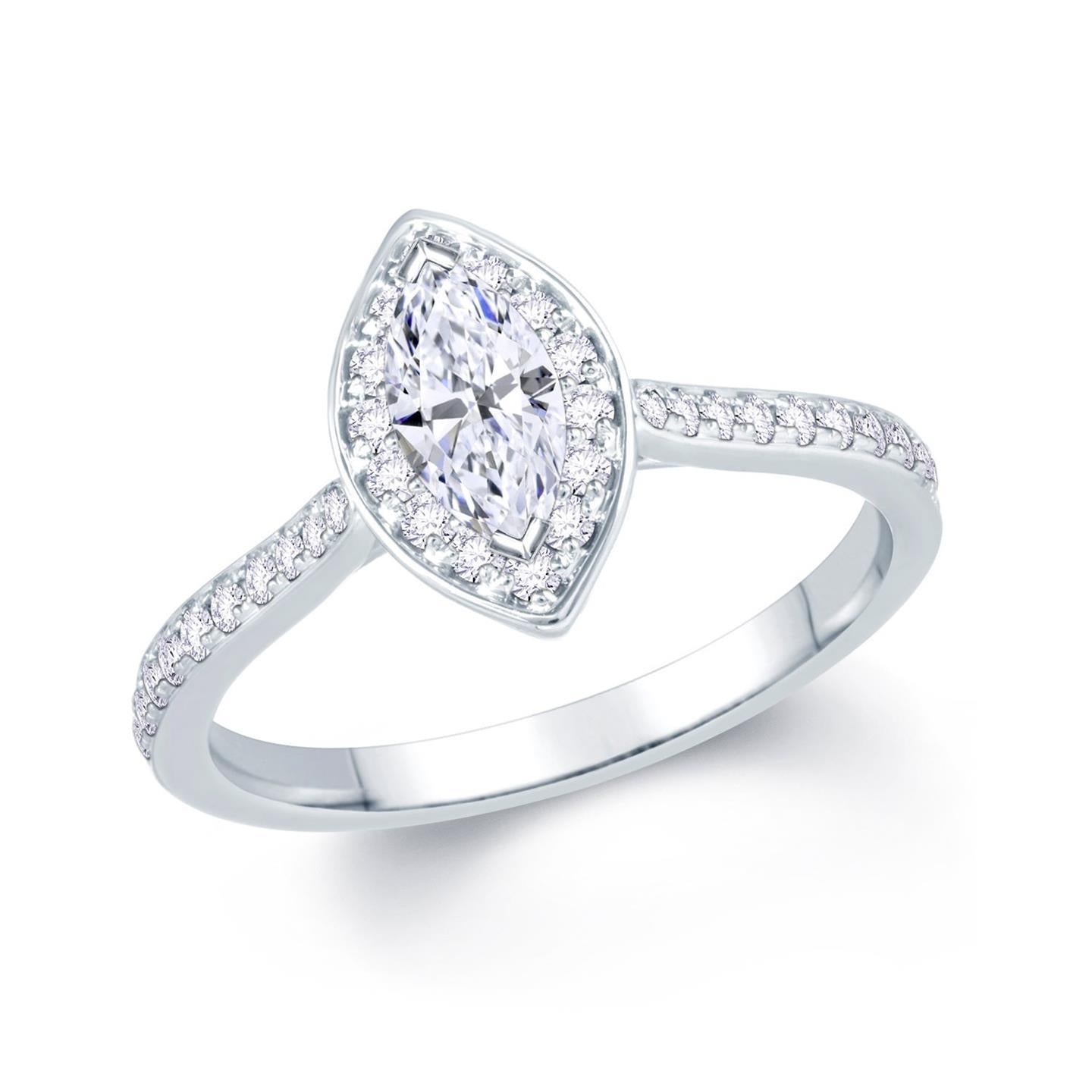 Sparkling Marquise And Round Cut 2.00 Carats Diamonds Halo Ring Wg 14K Halo Ring
