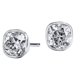 Sparkling Old Mine Cut Bezel Set 2.5 Ct. Natural Earth Mined Diamonds Studs Earring Gold
