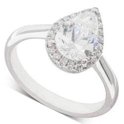 3 Carats Pear And Round Genuine Natural Earth Mined Diamond Halo Ring