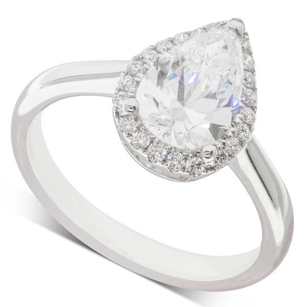 Sparkling Pear And Round Cut 3.00 Carats Diamonds Halo Ring White Gold Halo Ring