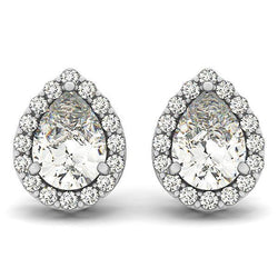 Pear & Round Cut Natural Earth Mined Diamonds Stud Earrings 3.32 Carats White Gold 14K