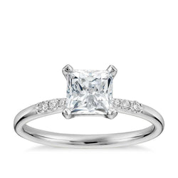 Sparkling Princess & Round 3 Carats Real Natural Earth Mined Diamond Ring White Gold 14K