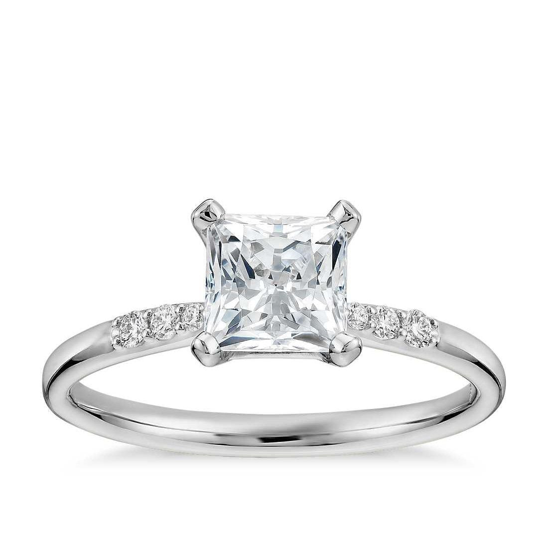 Sparkling Princess Brilliant Sparkling Solitaire Ring with Accents White Gold Diamond 