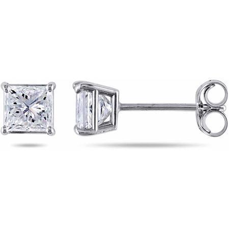 Sparkling Princess Brilliant Engagement White Gold Diamond Stud Earrings