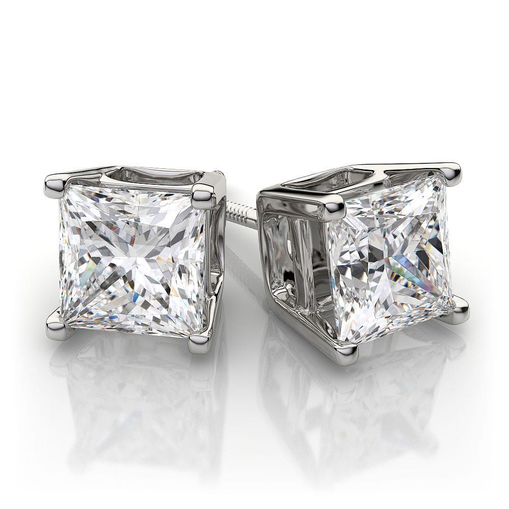 Sparkling Princess Cut  Diamonds Stud Earrings White Gold tud Earrings