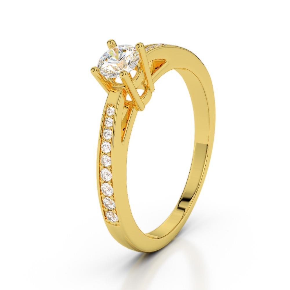 Sparkling Prong Set Yellow Gold Solitaire Ring with Accents White Gold Diamond  