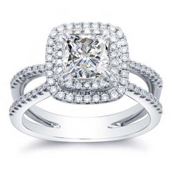 Natural  Sparkling Princess And Round Cut 4.20 Ct Diamonds Halo Ring Prong Set