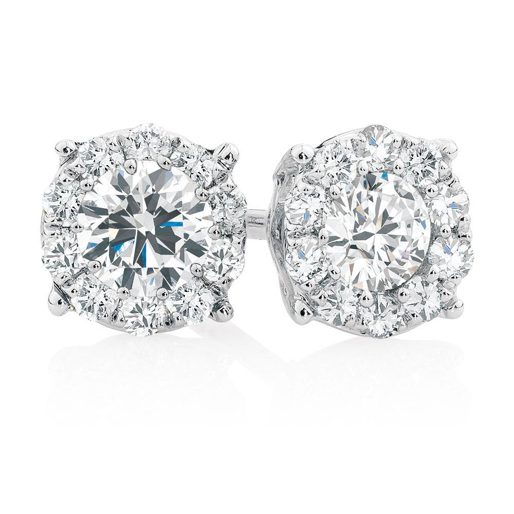 Sparkling Round Brilliant Cut Prong Set 5 Ct Diamonds Studs Halo Earring Studs- Halo