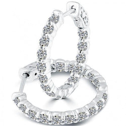 Sparkling Round Cut 3 Ct Diamonds Ladies Hoop Earring White Gold 14K