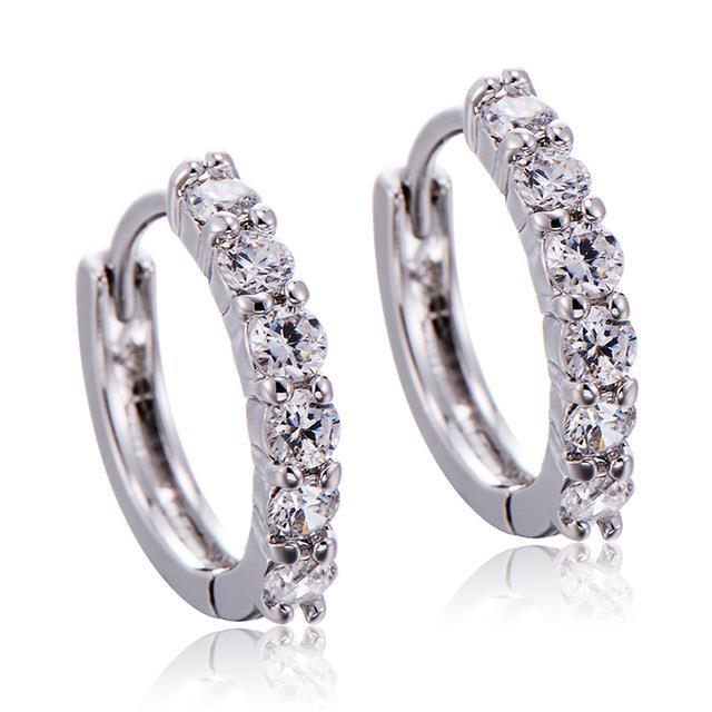 Sparkling Round Cut Diamonds Ladies Hoop Earrings White Gold 