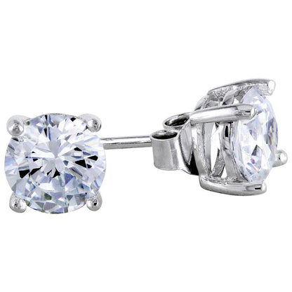 Sparkling Round Cut Princess Cut Style White Gold Diamond Stud Earrings