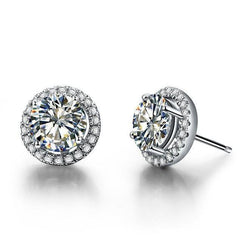 Sparkling Round 2.44 Carats Diamond Stud Halo Earrings White Gold 14K