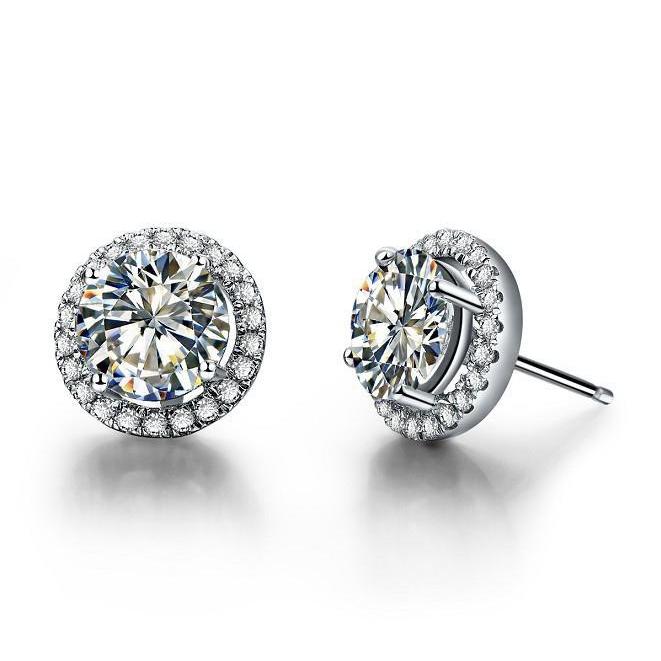 Sparkling Round Cut 3.30 Ct Diamonds Studs Halo Earrings White Gold 14K Halo Stud Earrings