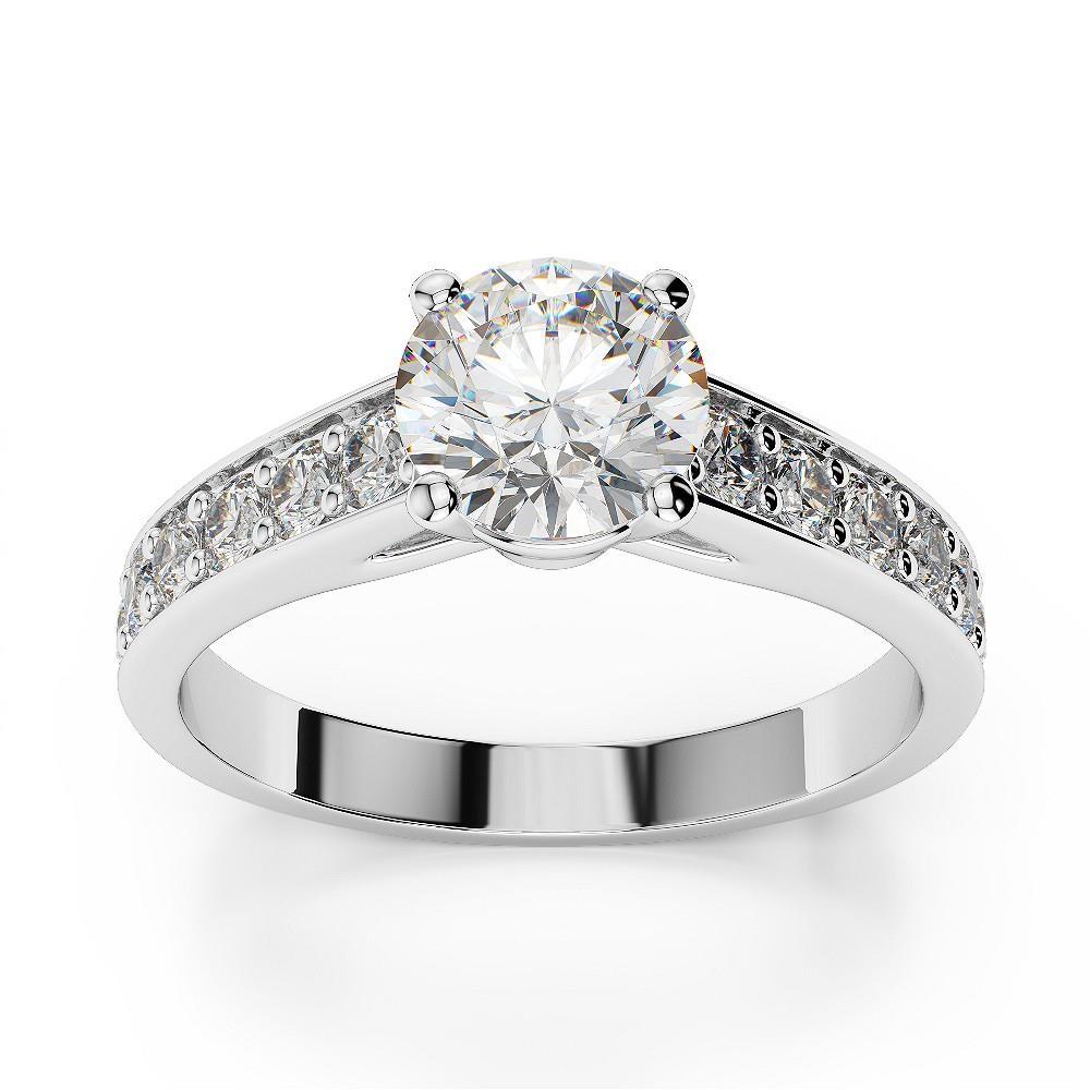 Antique Look Natural Brilliant Engagement White Gold Diamond Solitaire Ring with Accents
