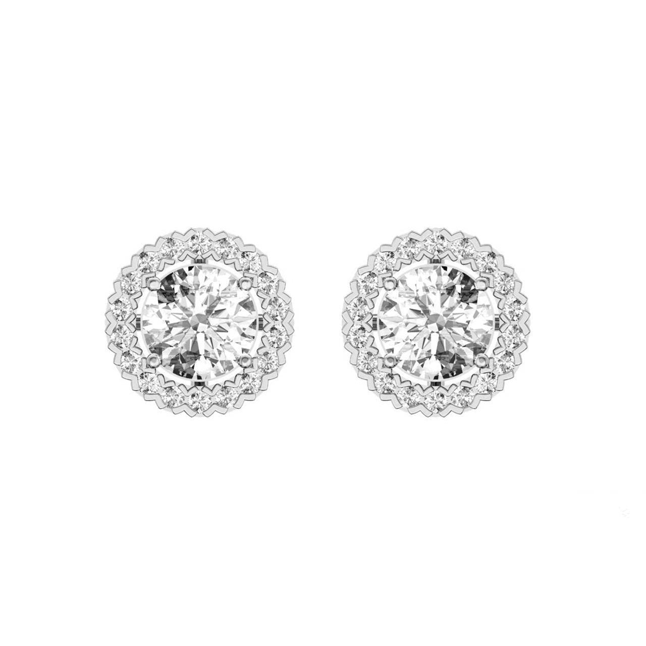Sparkling Round Cut 3.90 Ct Diamonds Ladies Studs Halo Earrings Gold White Studs- Halo