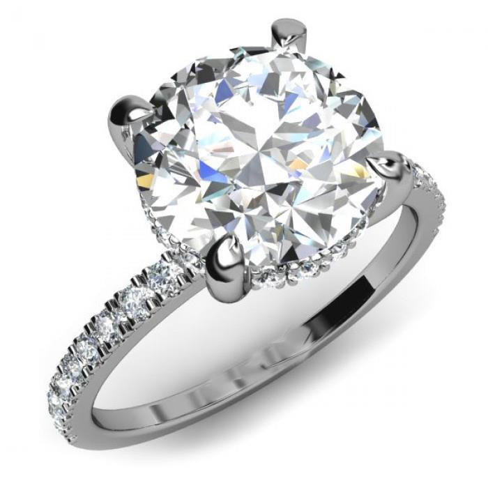 Sparkling Round Cut 4.30 Carats Diamonds Wedding Solitaire Ring With Accents White Gold 14K Halo Ring