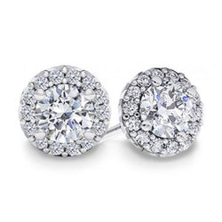 Sparkling Round Cut 4.60 Carats Natural Earth Mined Diamonds Studs Halo Earrings Wg 14K
